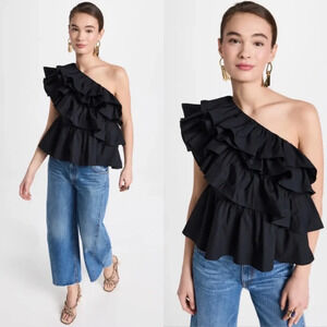 Ulla Johnson Raquel Top Noir Size 2 Black Cotton One Shoulder Top